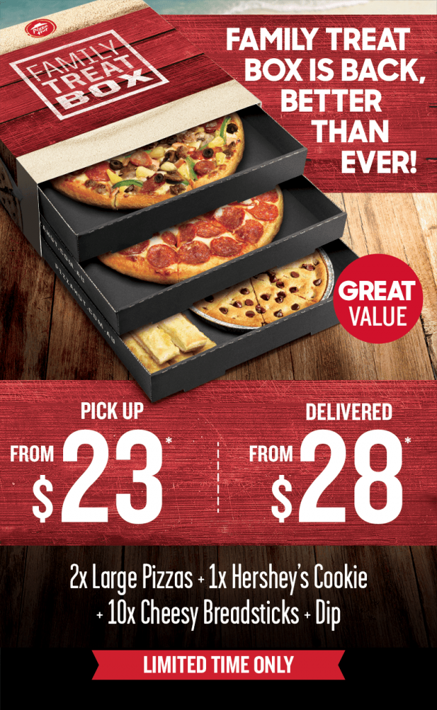 DEAL Pizza Hut 23 Family Treat Box (2 Large Pizzas, Hershey's Cookie