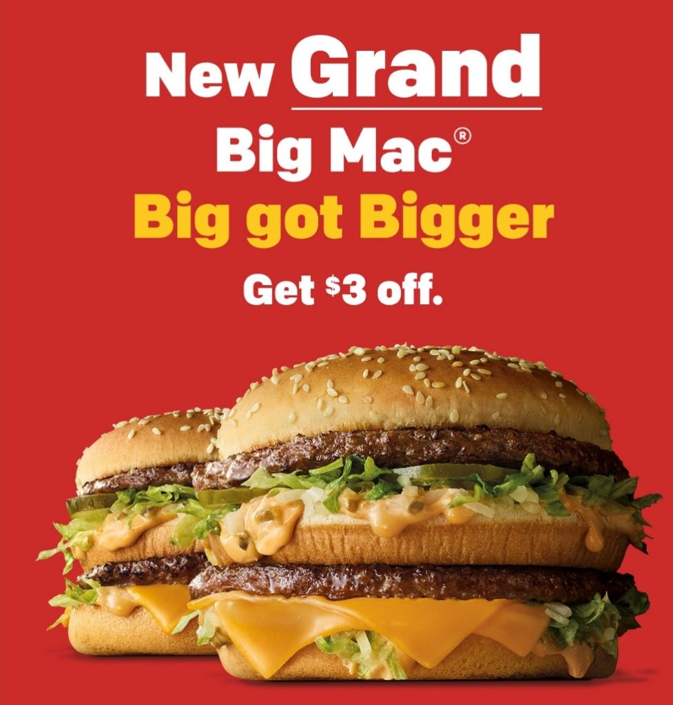 DEAL McDonald’s 3 off Grand Big Mac using mymacca's app (until June