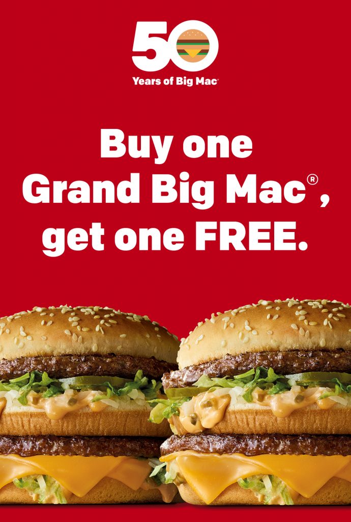 DEAL McDonald’s Buy One Get One Free Grand Big Mac using mymacca's app