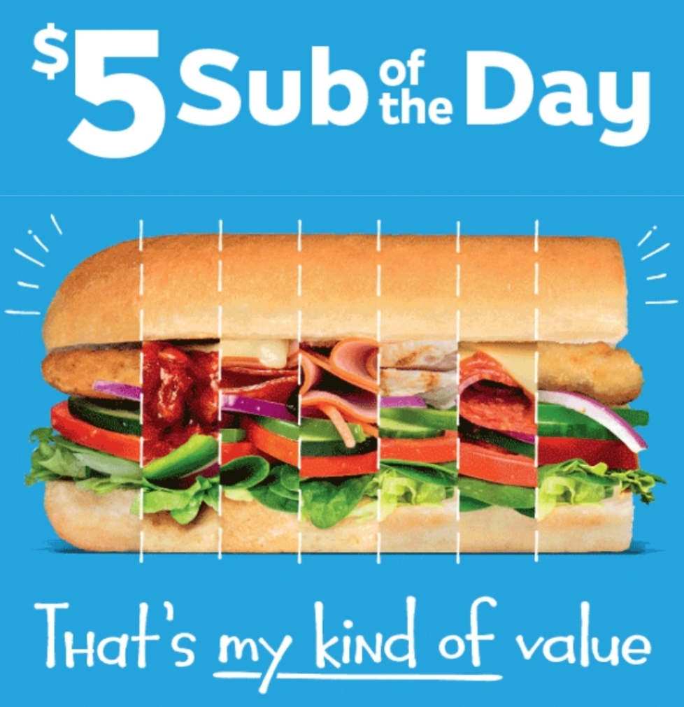 DEAL Subway 5 6" Sub Of The Day (8 Footlong) frugal feeds
