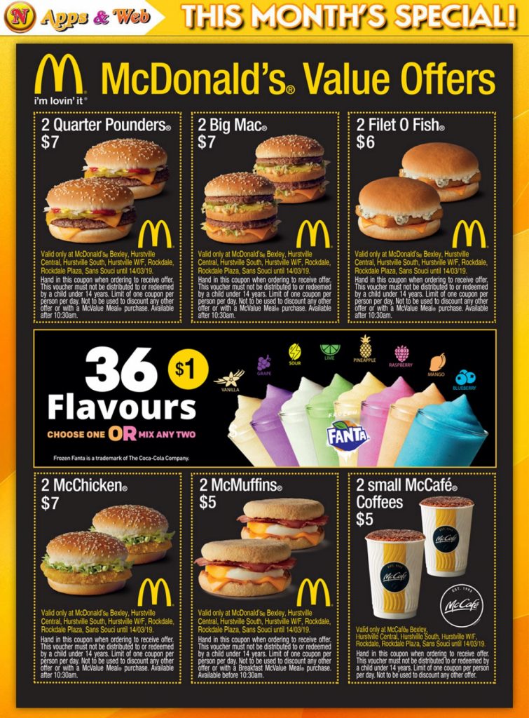 DEAL McDonald's Vouchers valid February & March 2019 (Selected NSW