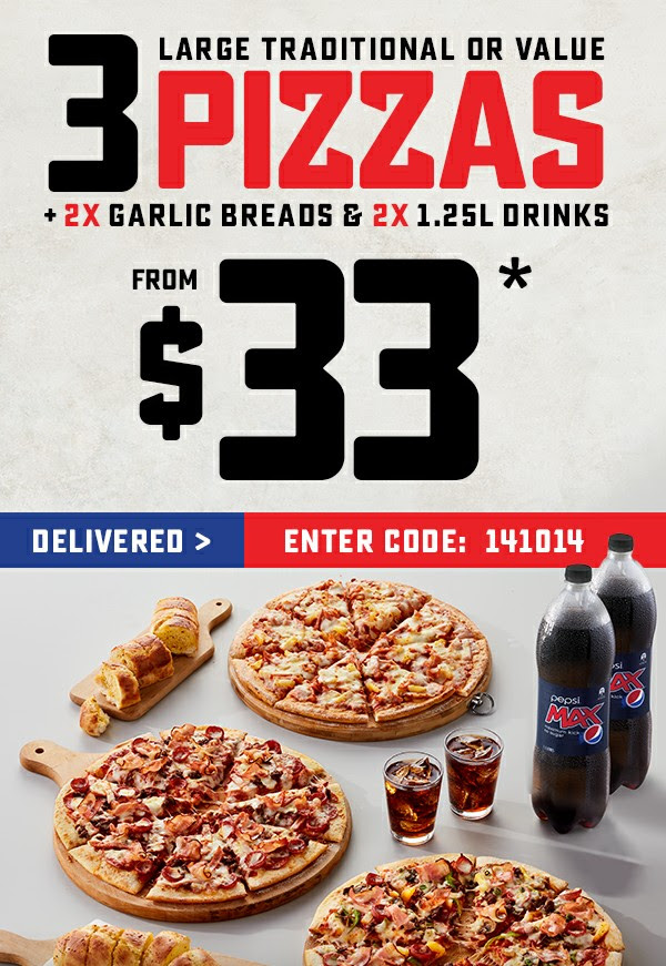 DEAL Domino's 3 Traditional Pizzas, 2 Garlic Breads & 2 1.25L Drinks