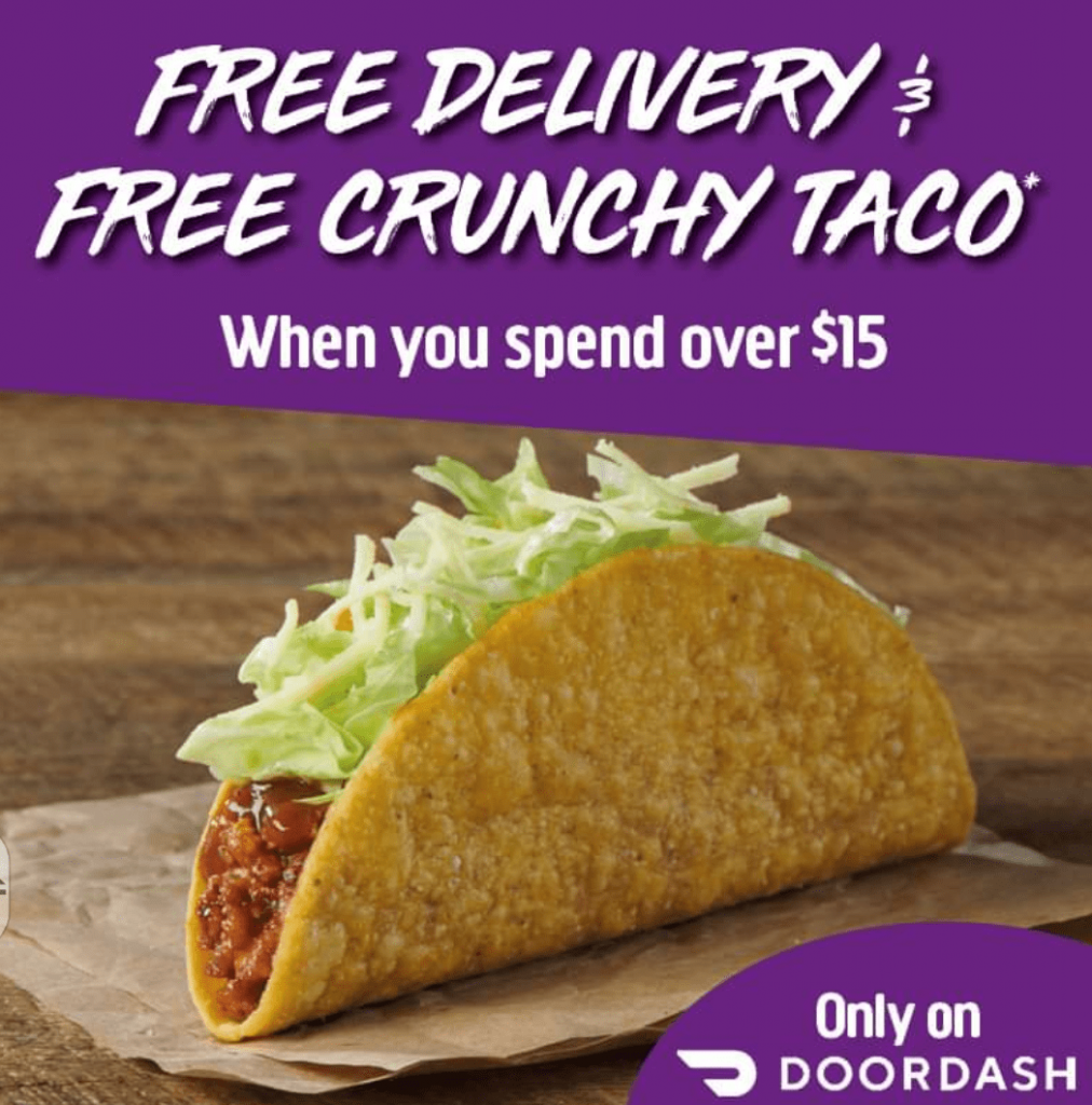 DEAL Taco Bell Free Crunchy Taco & Free Delivery when you spend over 15 via DoorDash