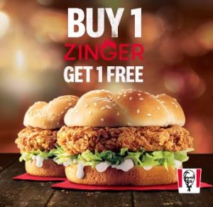 DEAL: KFC - Buy One Get One Free Zinger Burgers (KFC App) 1
