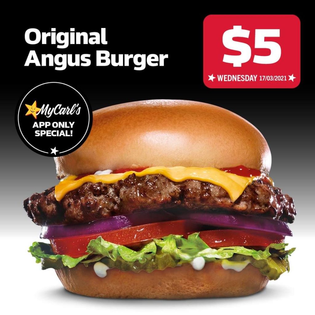 DEAL Carl's Jr 5 Original Angus Burger via App (17 March 2021