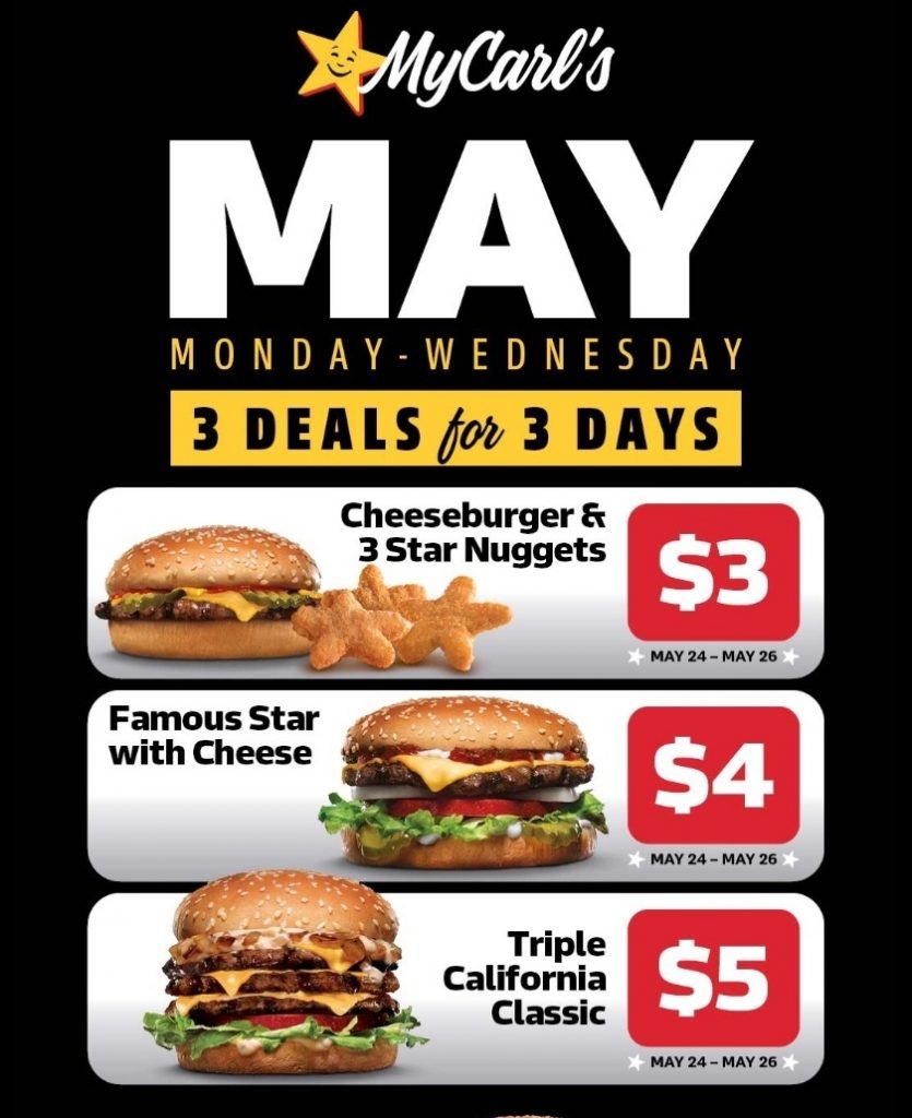 DEAL Carl S Jr App Deals Valid From 24 26 May 2021 Frugal Feeds   Carls Jr App 24 To 26 May 2021 835x1024 