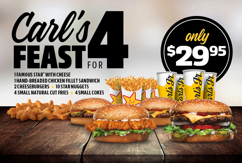 Deal Carls Jr 2995 Feast For 4 Frugal Feeds 