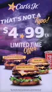 DEAL: Carl's Jr - $4.99 Famous Star with Cheese, The Big Carl or Western Bacon Cheeseburger (VIC Only) 7