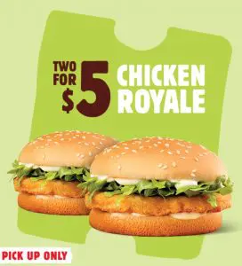 DEAL: Hungry Jack's - 2 Chicken Royale Burgers for $5 via App (until 9 September 2024) 1