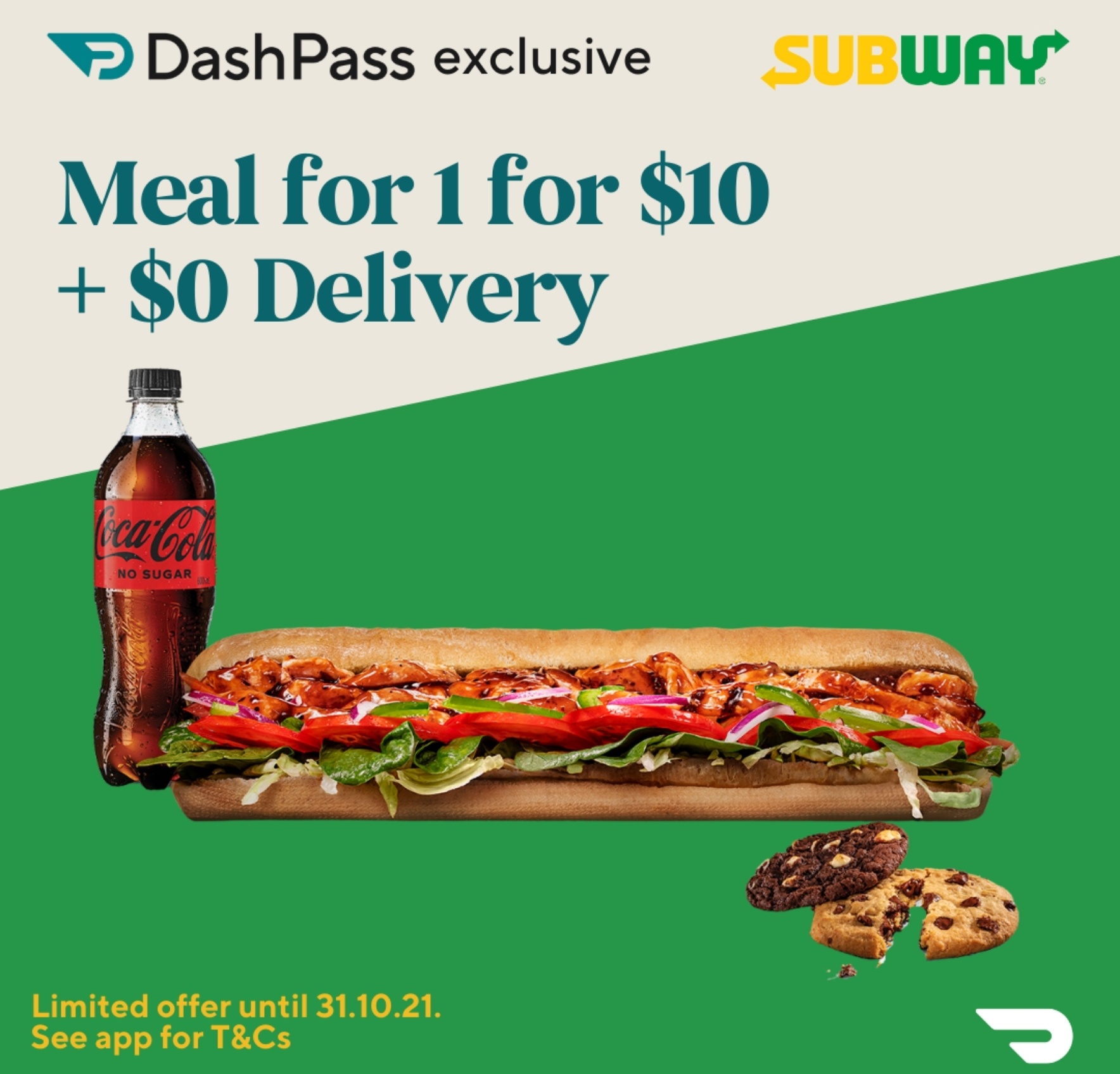DEAL Subway 10 Meal for One Delivered for DoorDash DashPass Members