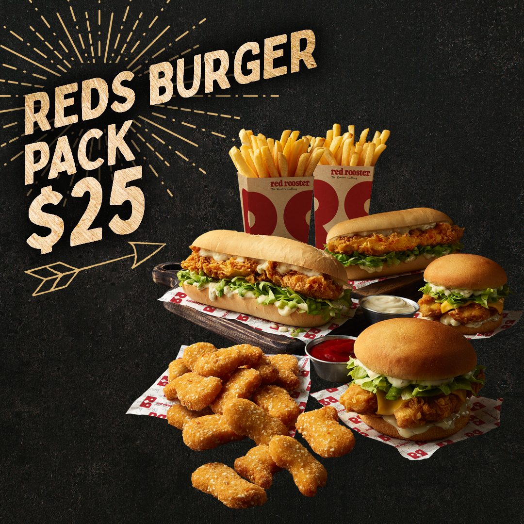 DEAL: Red Rooster $25 Reds Burger Pack Delivered | frugal feeds