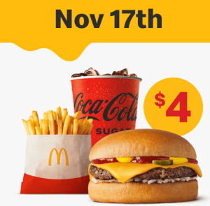 DEAL: McDonald’s - $4 Small Cheeseburger Meal on 17 November 2022 (30 Days 30 Deals) 1