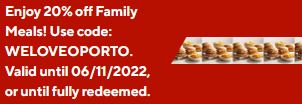 DEAL: Oporto - 20% off Family Meals via DoorDash (until 6 November 2022) 2