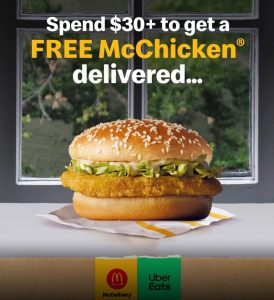 DEAL: McDonald's - Free McChicken on Orders over $30 via Uber Eats 29
