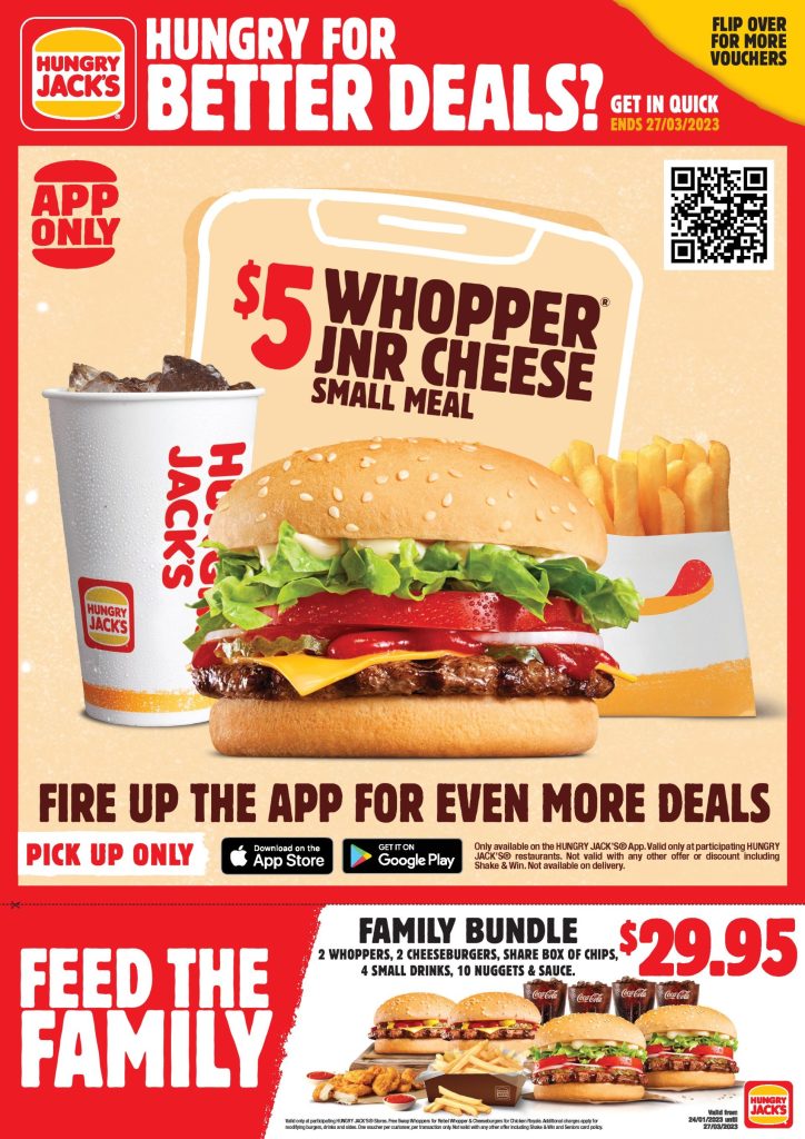 DEAL Hungry Jack's Vouchers valid until 27 March 2023 frugal feeds