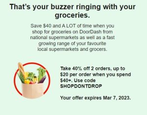 DEAL: DoorDash - 40% off Groceries & Convenience Orders over $40 for Targeted Users (until 7 March 2023) 6