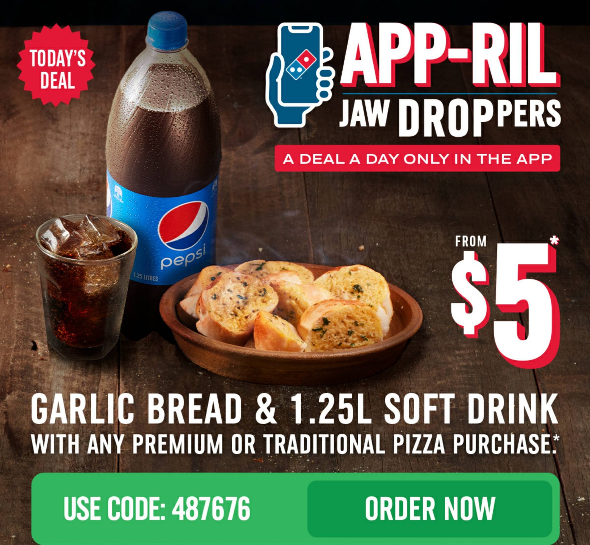 DEAL Domino's 5 Garlic Bread & 1.25L Drink with Traditional/Premium