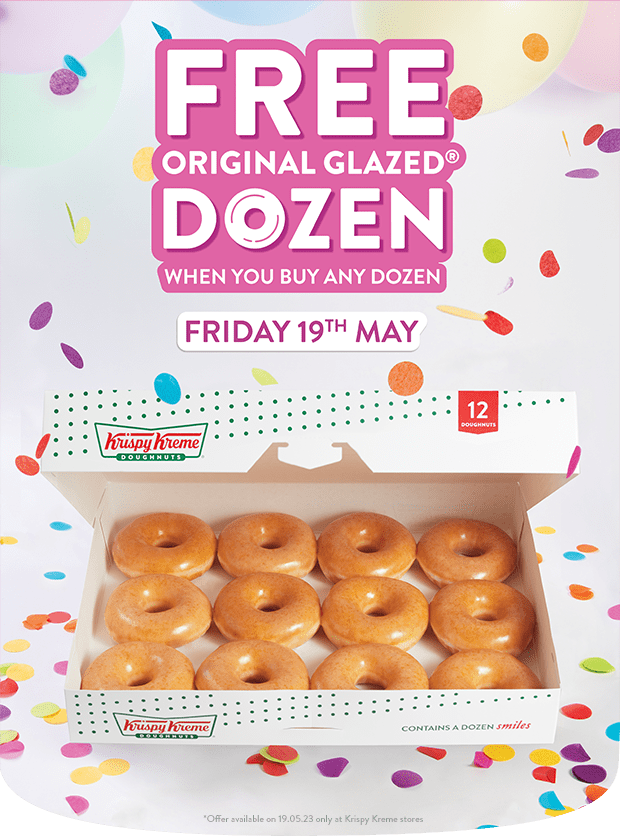 Deal Krispy Kreme Free Original Glazed Dozen With Any Dozen Purchase On 19 20 May 2023