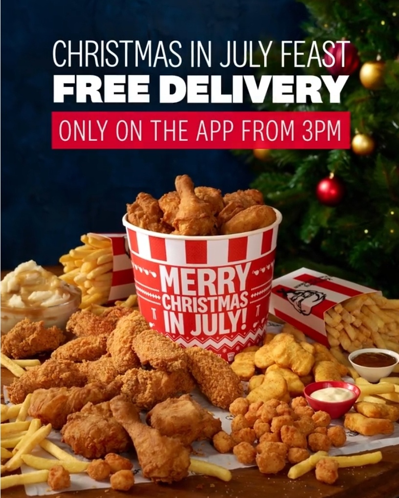 DEAL KFC Free Delivery with 52.95 Christmas in July Feast via App