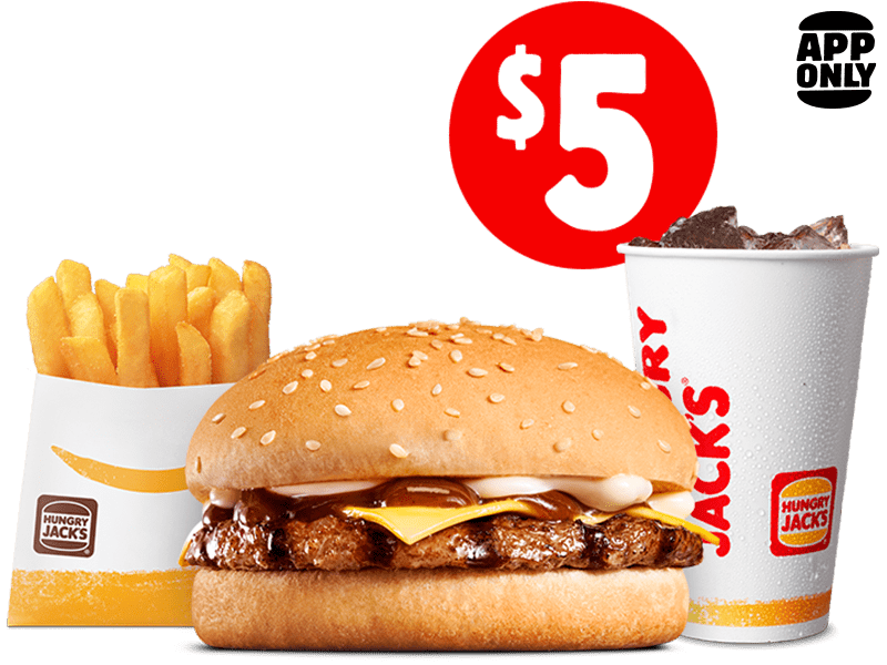 DEAL Hungry Jack S 5 Small BBQ Cheeseburger Meal Pickup Via App   Hungry Jacks 5 Small BBQ Cheeseburger Meal 