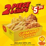 DEAL: Chicken Treat – 2 Pieces Crunchified Chicken & Chips for $5.50 until 4pm Daily (until 26 November 2024)