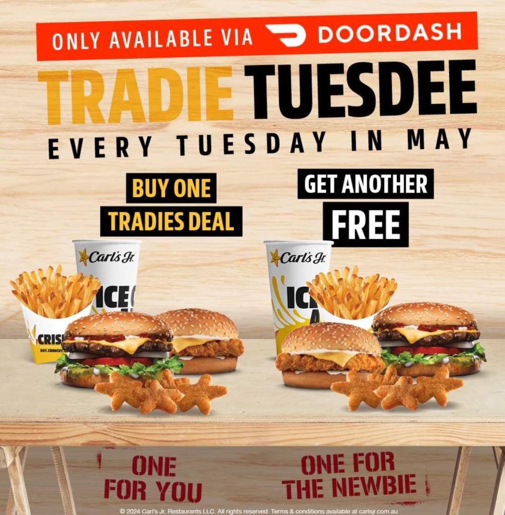 DEAL Carl's Jr Buy One Get One Free Tradies Deal on Tuesdays via