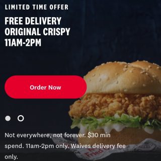 DEAL: KFC - Free Delivery with Original Crispy with $30 Spend via Online or App Between 11am-2pm 8