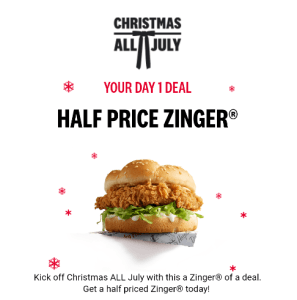 DEAL: KFC - Half Price Zinger Burger via App (1 July 2024) 1