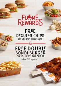 DEAL: Oporto - Free Regular Chips 1st Purchase + Free Double Bondi Burger with $5 Spend on 2nd Purchase via Flame Rewards 1