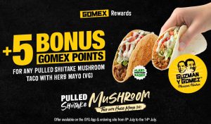 DEAL: Guzman Y Gomez - 5 Bonus GOMEX Points with Pulled Shiitake Taco with Herb Mayo (until 14 July 2024) 1