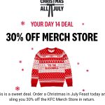DEAL: KFC – 30% off KFC Merch Store with Christmas in July Feast Purchase (14 July 2024)