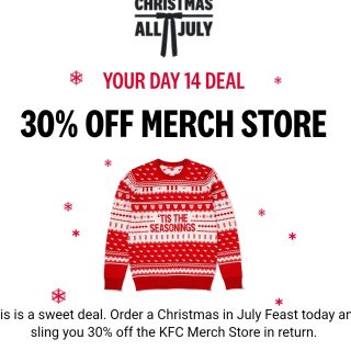 DEAL: KFC - 30% off KFC Merch Store with Christmas in July Feast Purchase (14 July 2024) 5