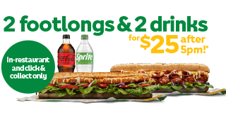 DEAL: Subway – 2 Footlong Subs & 2 600ml Drinks for $25 after 5pm via App or Online (until 23 July 2024) 2