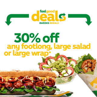 DEAL: Subway – 30% off Any Large Footlong, Large Salad or Large Wrap via App or Online (until 30 July 2024) 1