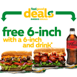 DEAL: Subway – Free 6-Inch Sub with 6-Inch & Drink Purchase via App or Online (3 November 2024)