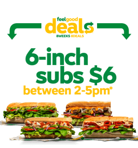 DEAL: Subway – $6 6-inch Sub Between 2-5pm via App or Online (until 27 August 2024) 1