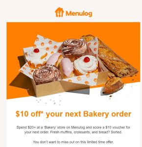 DEAL: Menulog - $10 Voucher for Next Order with $20 Spend at Bakery Store (until 22 September 2024) 5