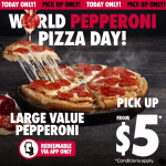 DEAL: Domino’s – $5 Large Pepperoni Pizza Pickup via Domino’s App (20 September 2024)