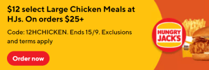 DEAL: Hungry Jack's - $12 Large Selected Chicken Meals with $25+ Spend via DoorDash (until 12 September 2024) 1