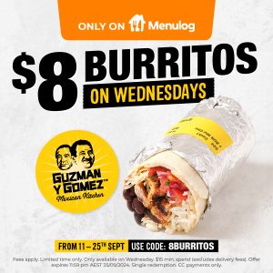 DEAL: Guzman Y Gomez – $8 Burritos with $15 Minimum Spend on Wednesdays via Menulog (until 25 September 2024) 4