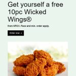 DEAL: KFC – Free 10 Wicked Wings with $25 Spend via Uber Eats (until 6 October 2024)