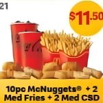 DEAL: McDonald’s – 10 McNuggets, 2 Medium Fries & 2 Medium Soft Drinks for $11.50 via mymacca’s App (21 September 2024)