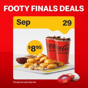 DEAL: McDonald’s - 10 McNuggets & 2 Medium Soft Drinks for $8.95 via mymacca's App (29 September 2024) 1