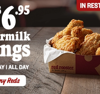 DEAL: Red Rooster - 6 Buttermilk Wings for $6.95 In-Restaurant on Wednesdays 13