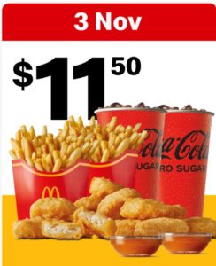 DEAL: McDonald’s - $11.50 10 McNuggets, 2 Medium Fries & 2 Medium Soft Drinks on 3 November 2024 (30 Days 30 Deals) 1