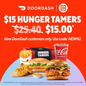 DEAL: Hungry Jack's - $15 Hunger Tamers Meal for New Users via DoorDash (until 31 December 2024) 1