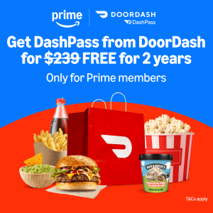 DEAL: DoorDash - 2 Years Free DashPass for Amazon Prime Members & $10 off with $25+ Spend 6