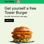 DEAL: KFC – Free Tower Burger with $25 Spend via Uber Eats (until 25 November 2024)