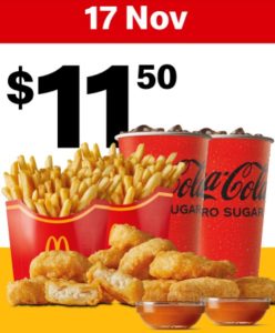 DEAL: McDonald’s - $11.50 10 McNuggets, 2 Medium Fries & 2 Medium Soft Drinks on 17 November 2024 (30 Days 30 Deals) 1