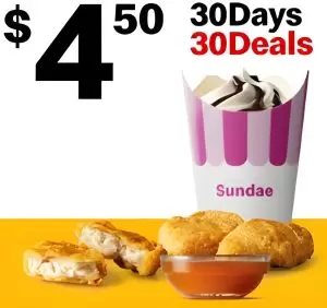 DEAL: McDonald’s - $4.50 3 McNuggets & Small Sundae on 6 November 2024 (30 Days 30 Deals) 1